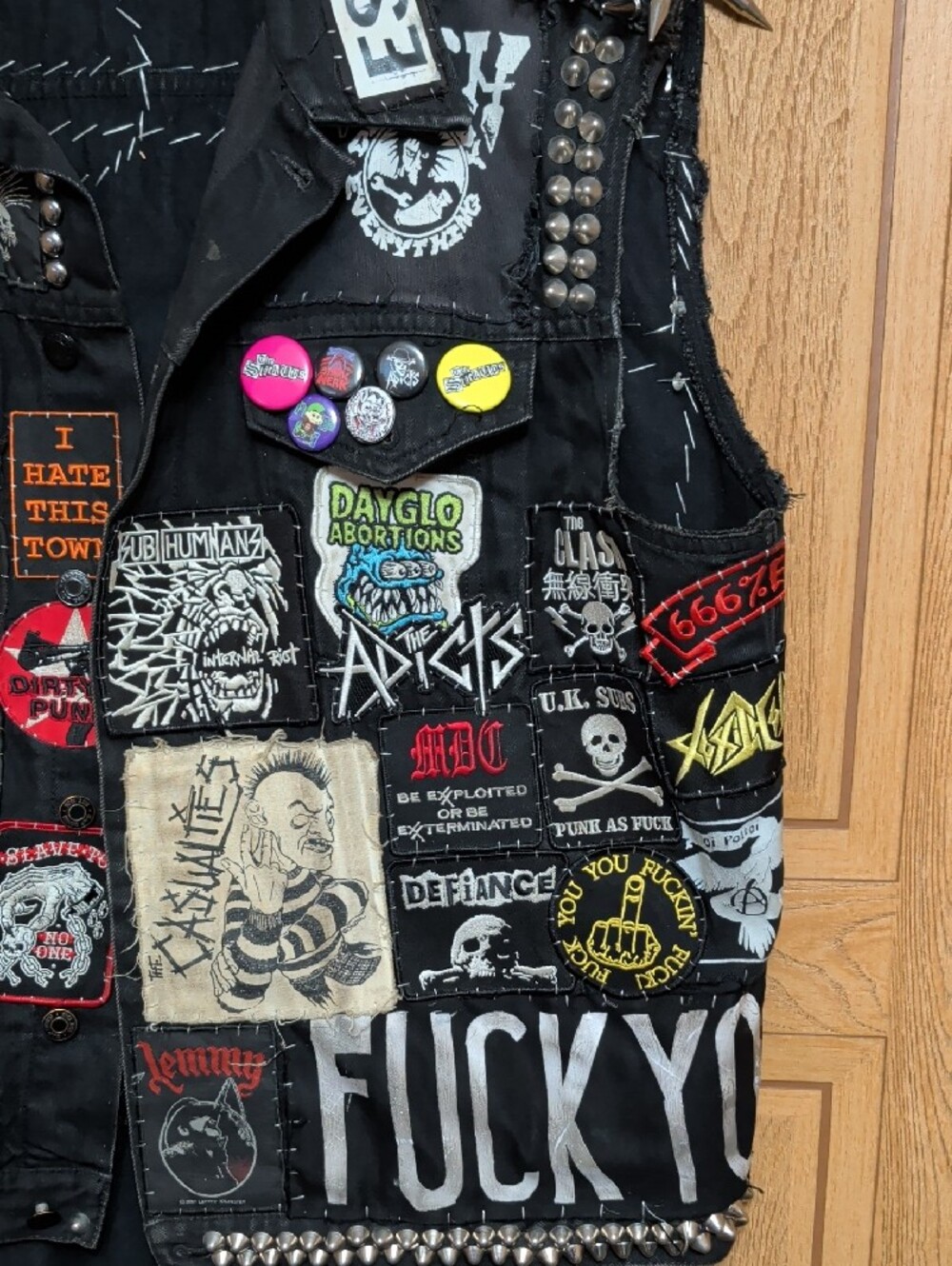 Black Studded Punk Vest with Band Patches - Picture 2 of 9